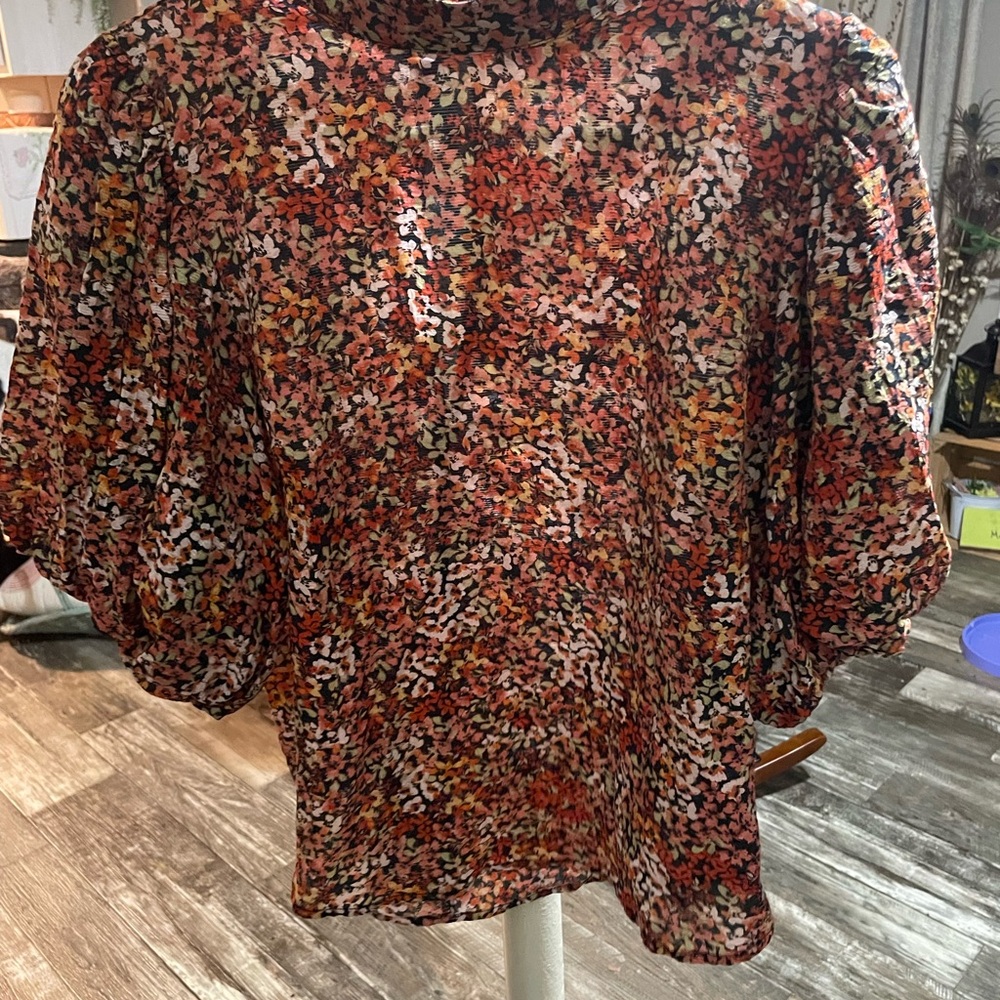 MINKPINK Ruffled Kimono Sleeve Blouse in Red and Brown